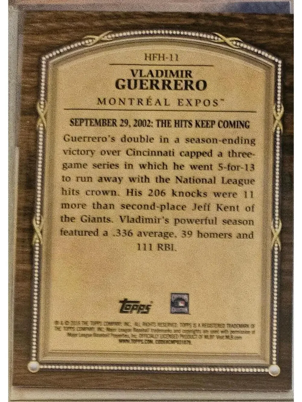 Vladimir Guerrero 2018 Topps Update Hall of Famer Highlights Expos HFH-11 - Picture 2 of 2